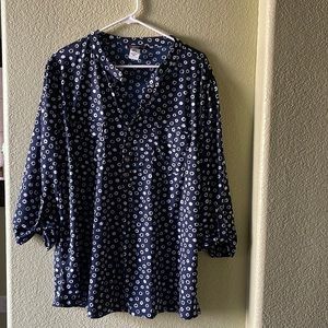 Cocoon Woman 2x navy blue & white blouse